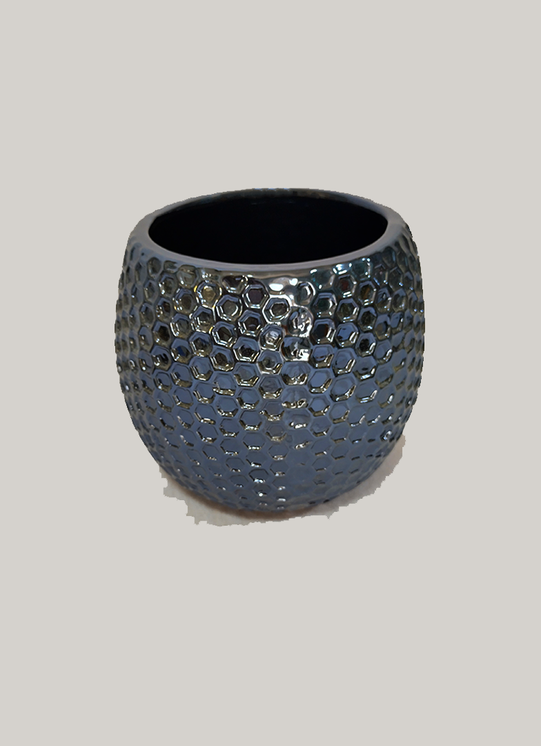 Honeycomb Textured Ceramic Vase – Polished Chrome Silver (16.5cm)