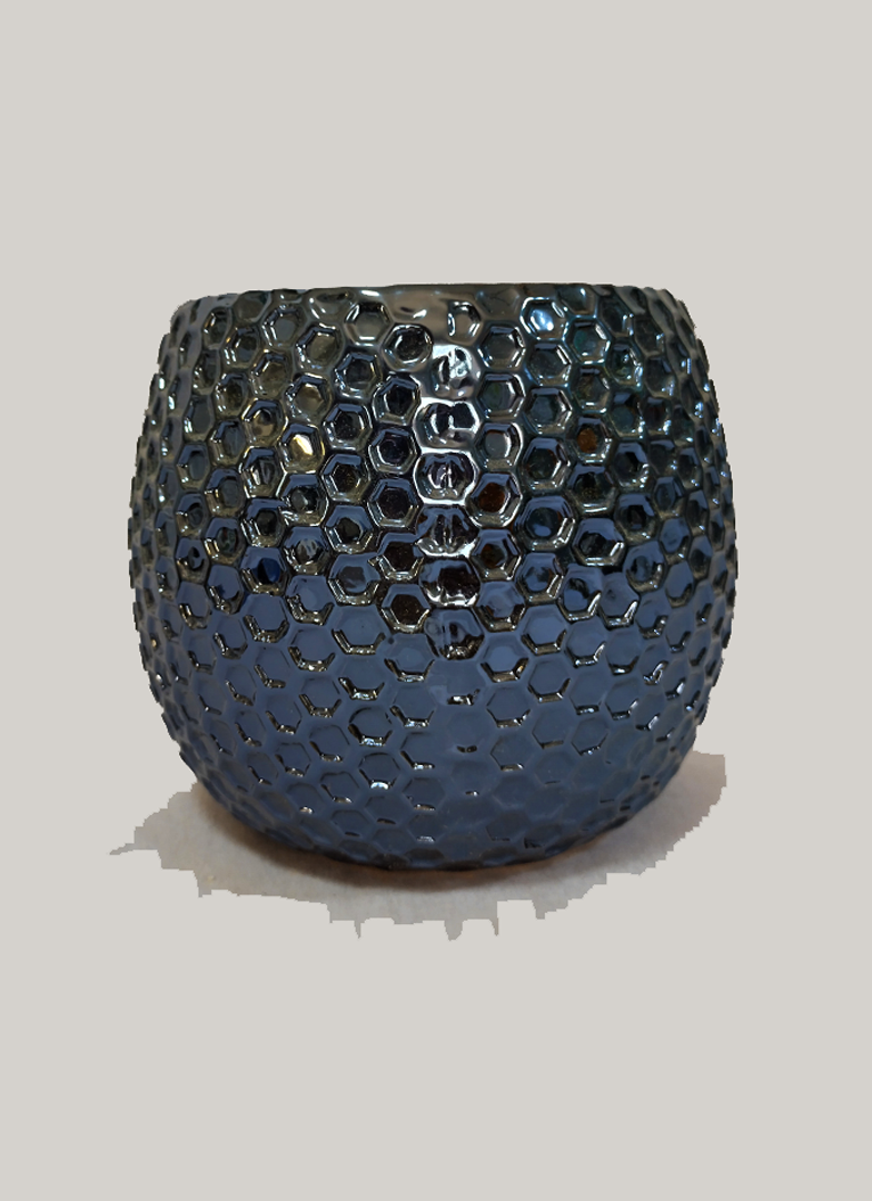 Honeycomb Textured Ceramic Vase – Polished Chrome Silver (16.5cm)