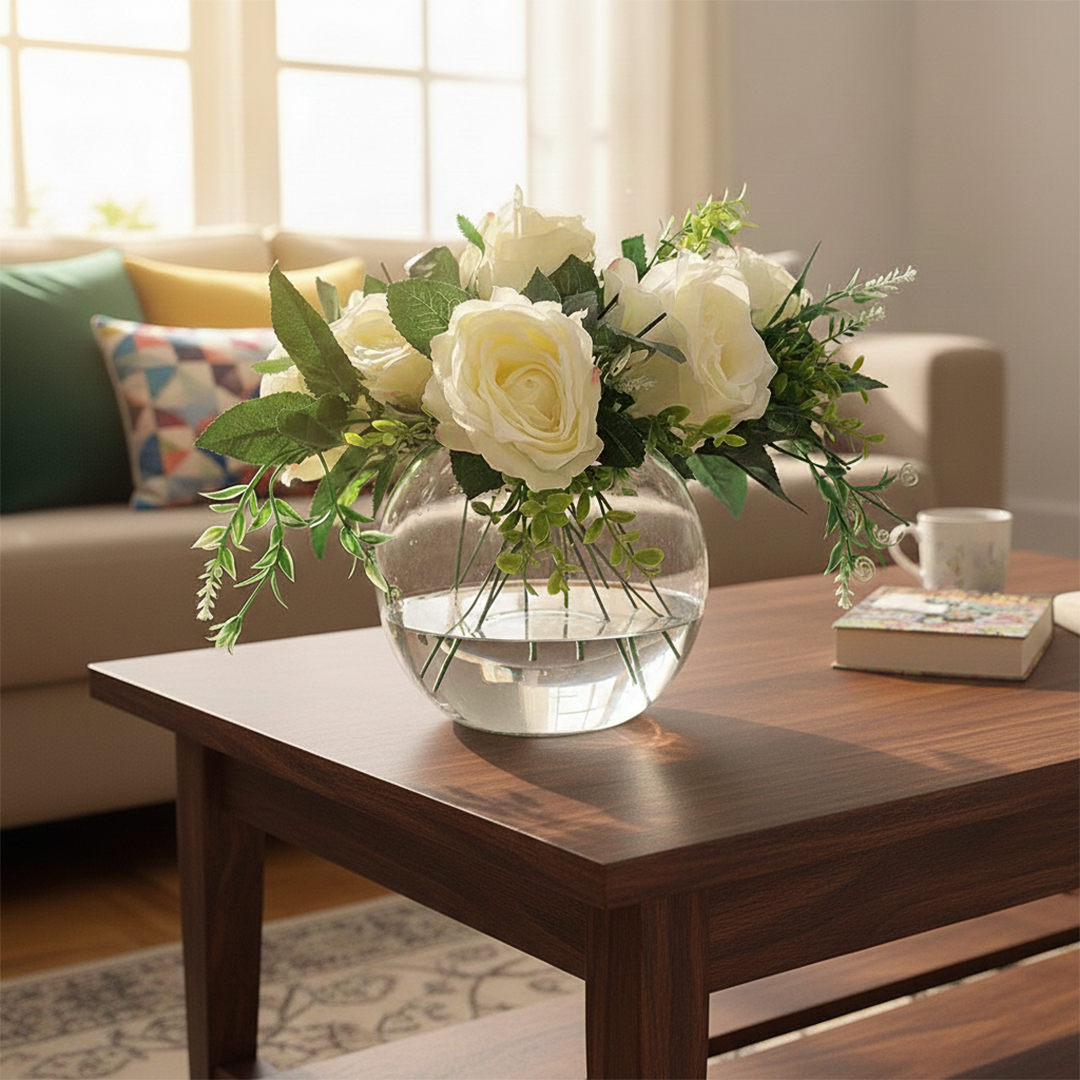 Elegant Round Glass Fishbowl Vase - 15cm Height