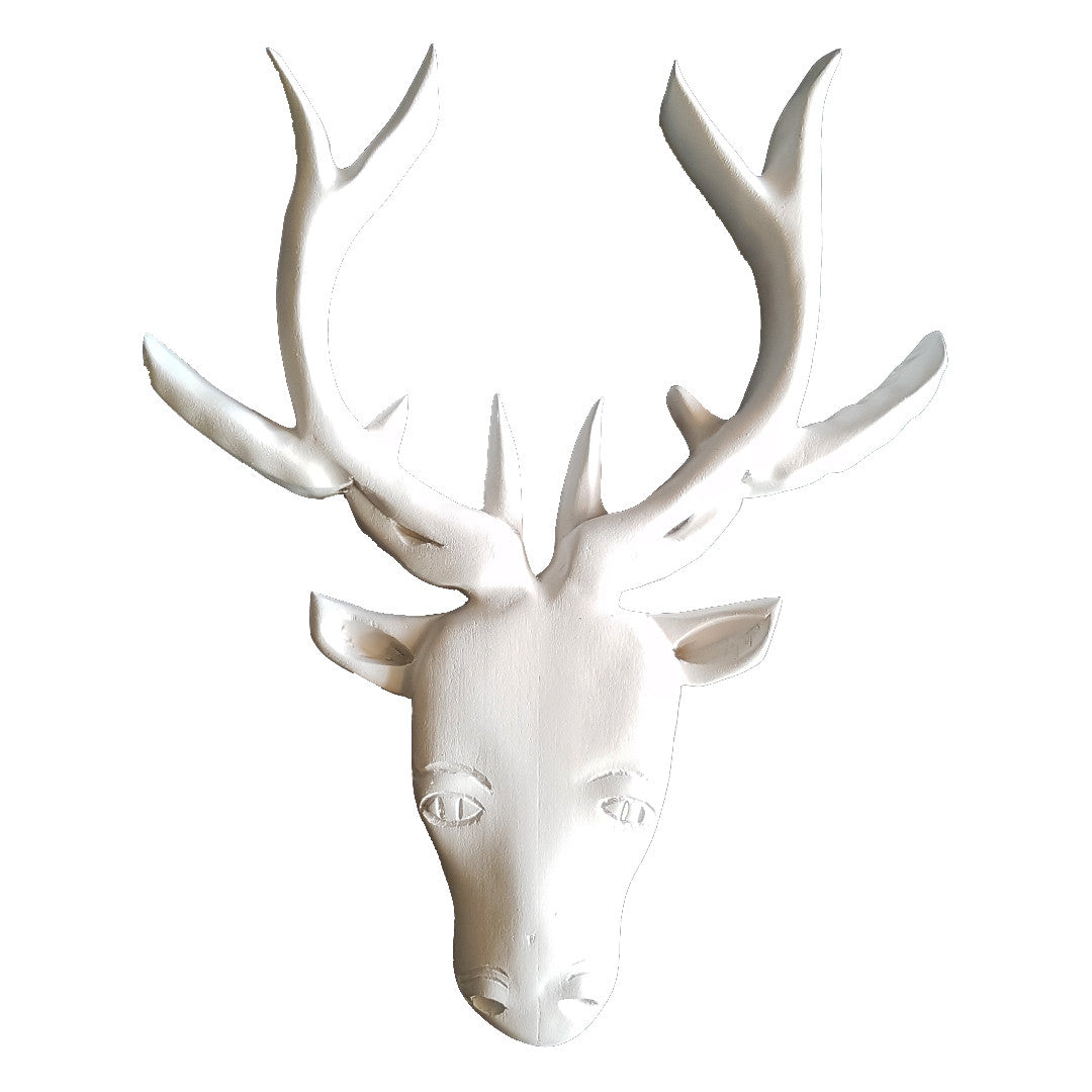 Crafted Deer Head - Wood - White