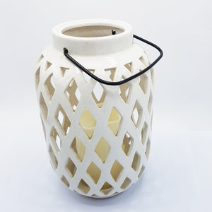 Ceramic Lace Tea light Candle Holder Lantern White - 24cm