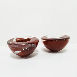 Pair of Brown Glass Tea Light Candle Holders Heavy