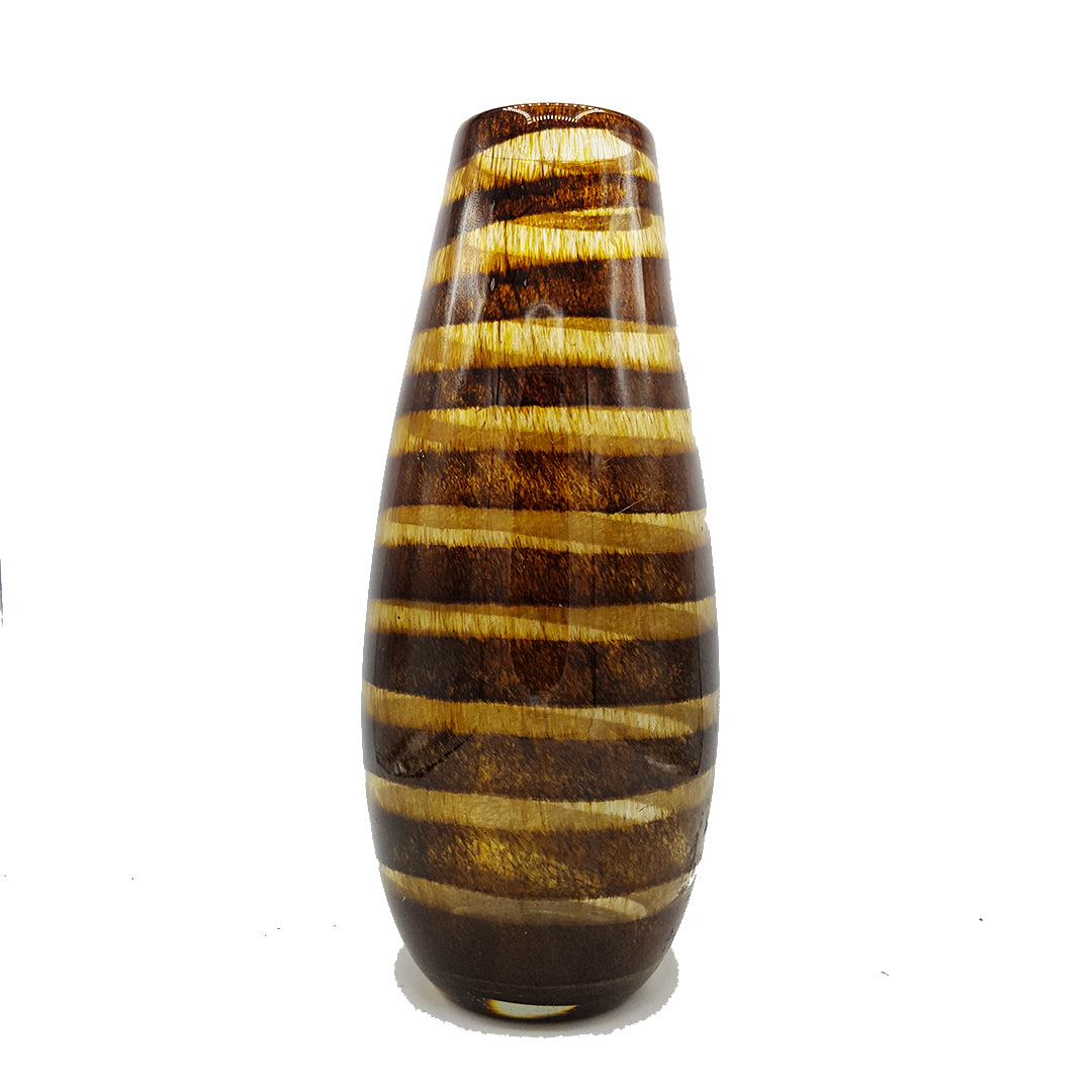 Thick Heavy Brown Striped Glass Vase