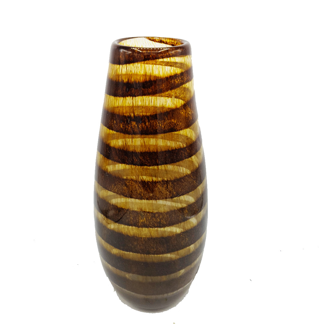 Thick Heavy Brown Striped Glass Vase