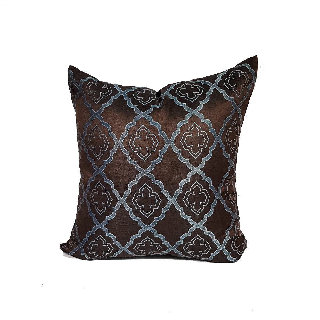 Torquise Design on Brown Throw Pillow Cover