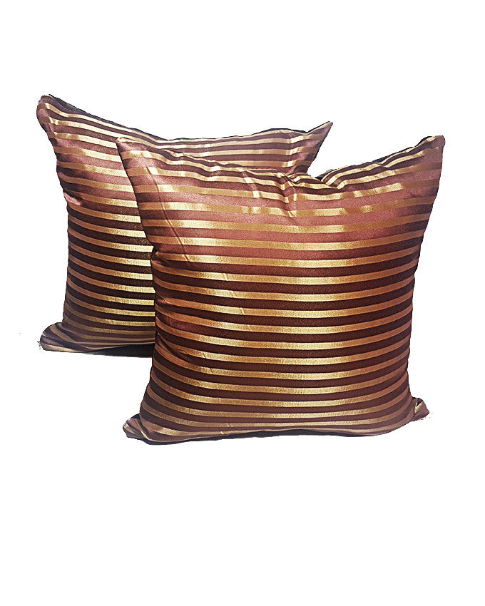Pair of Gold and Brown Striped Throw Pillows