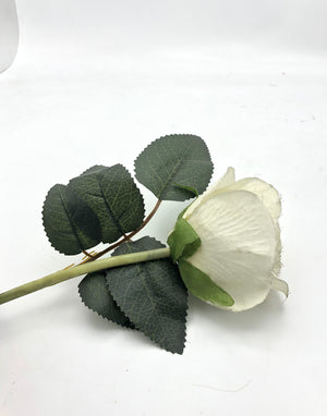 Short White Rose Stalk with Leaves (old stock)