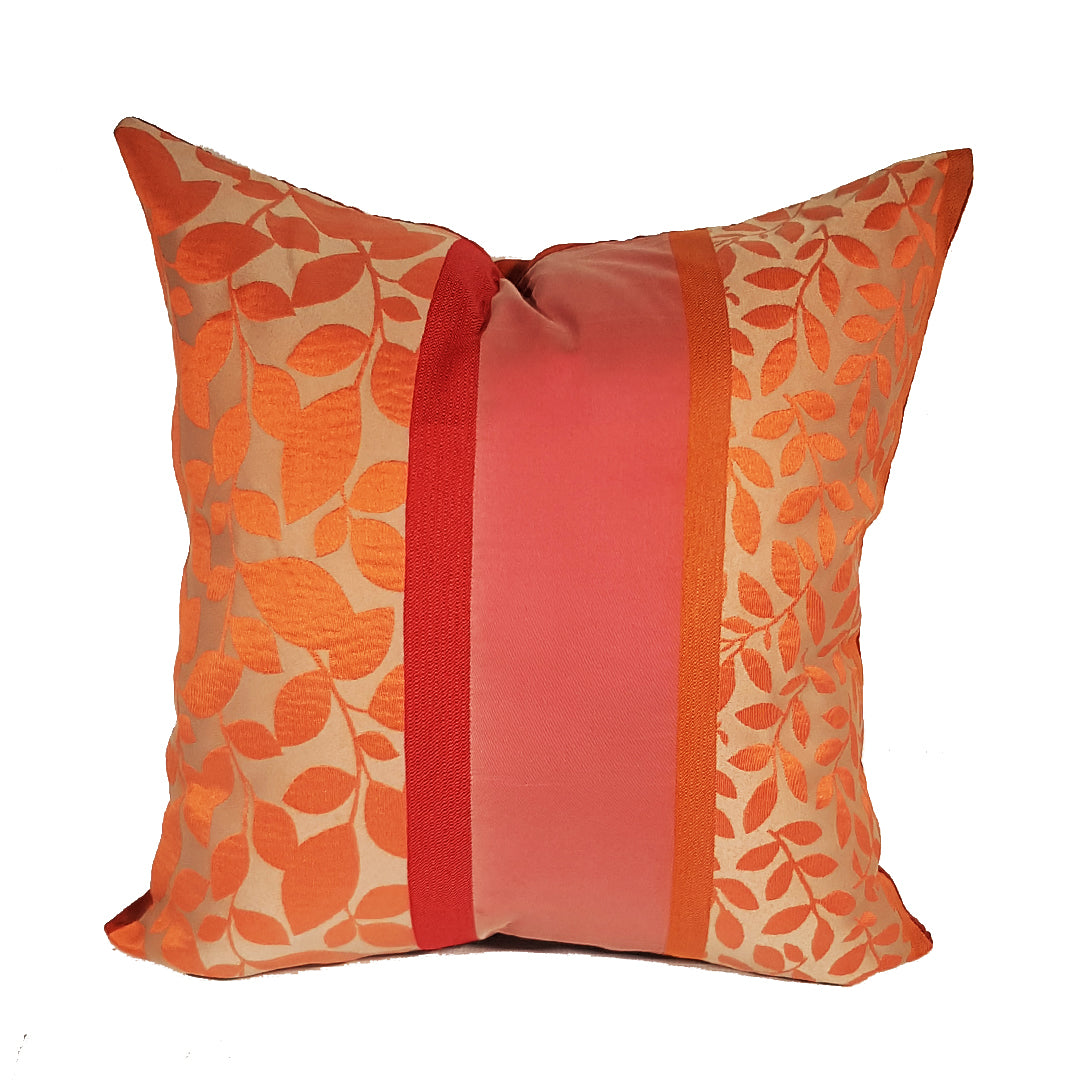 Coral and Pink Leaf-Themed Throw Pillow Cover