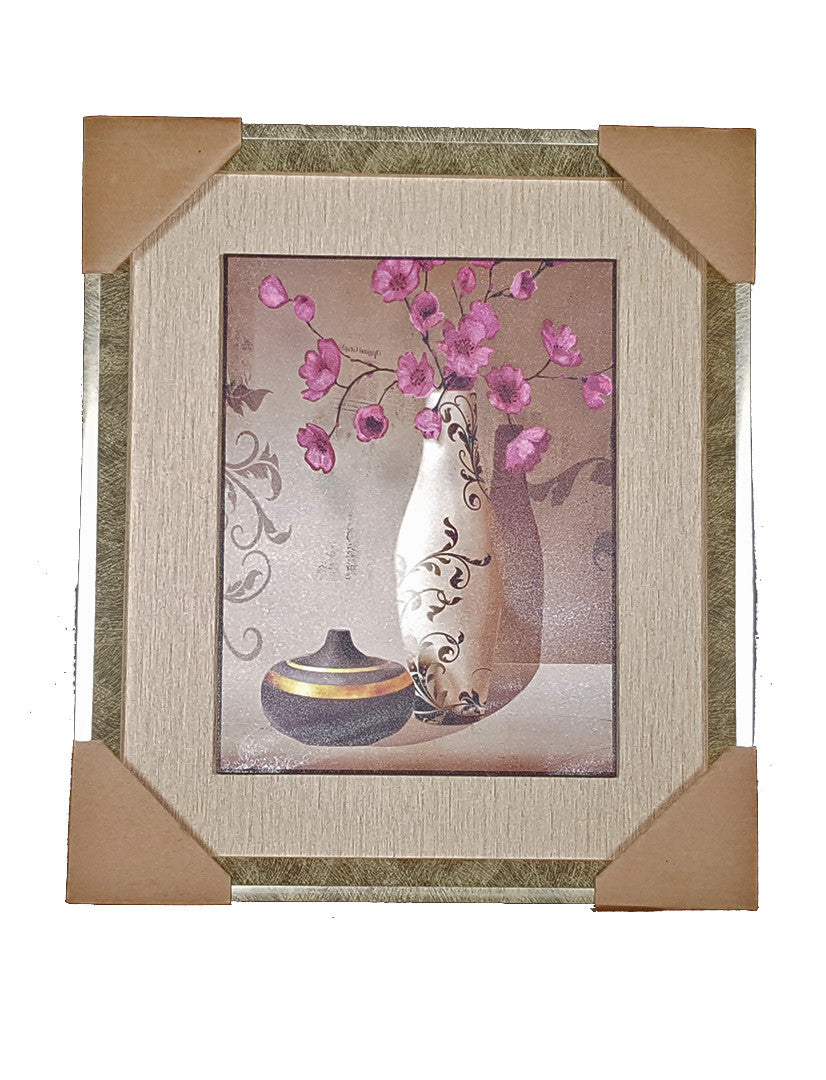 Framed Painting of Vase and Purple Flowers