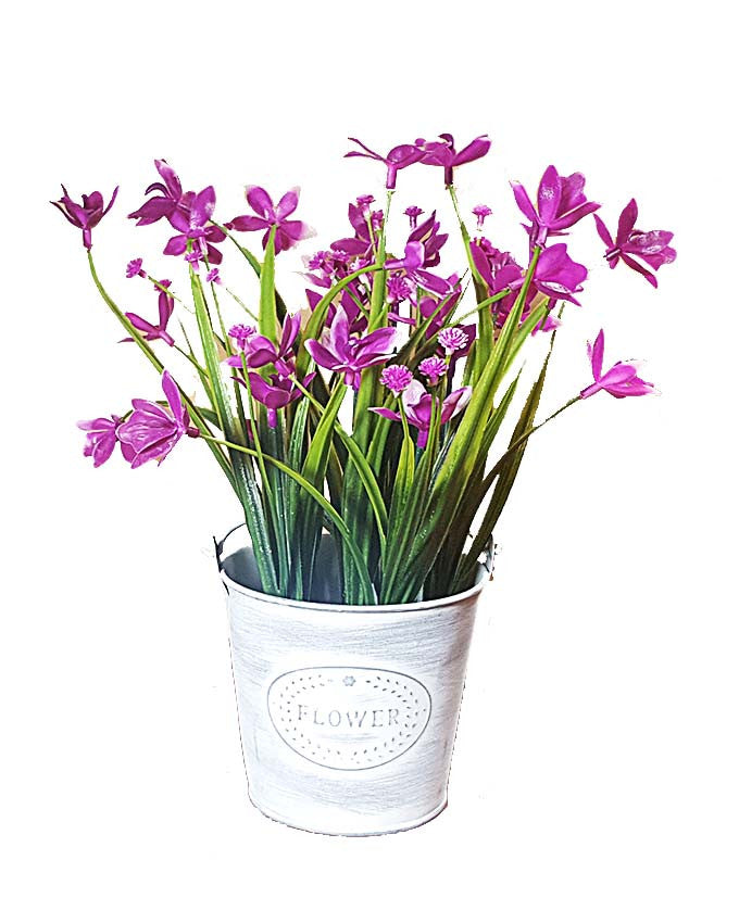 Flowers in Tin Bucket Vase - Pink Flowers