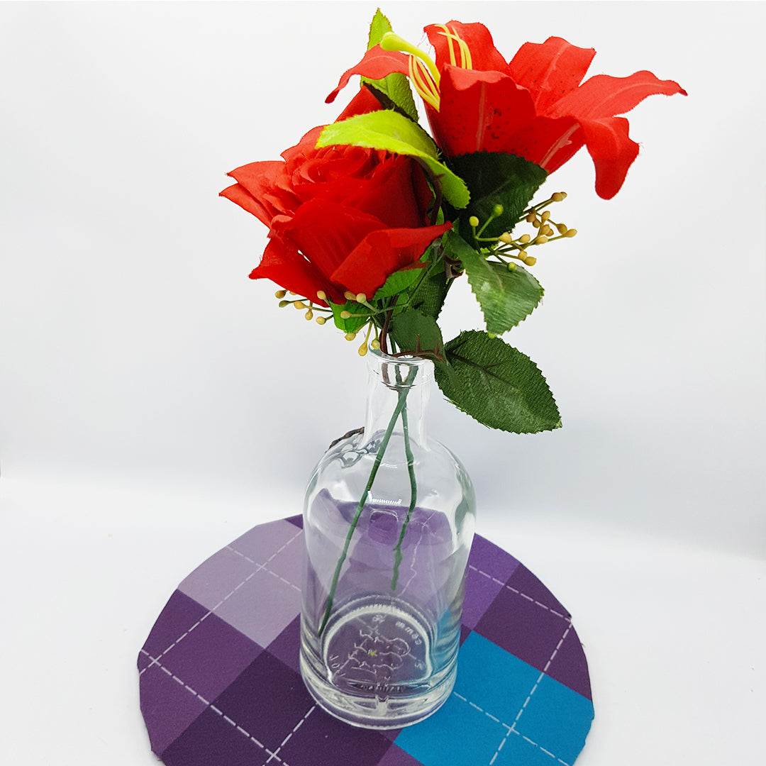 Recycled Glass Bottle with Flowers and with Cork - Use as Vase, or Liquid Container