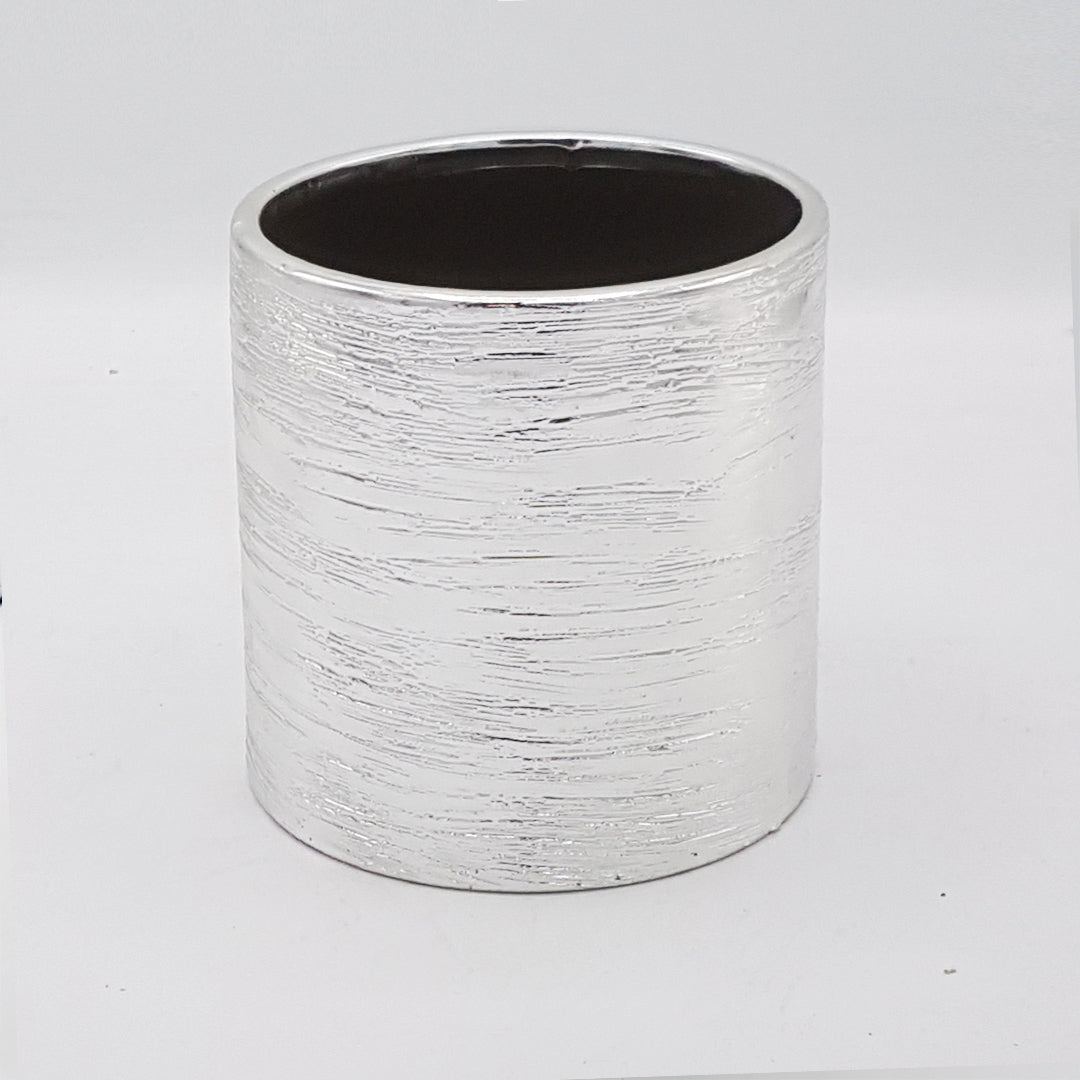 Silver Cylindrical Textured Vase