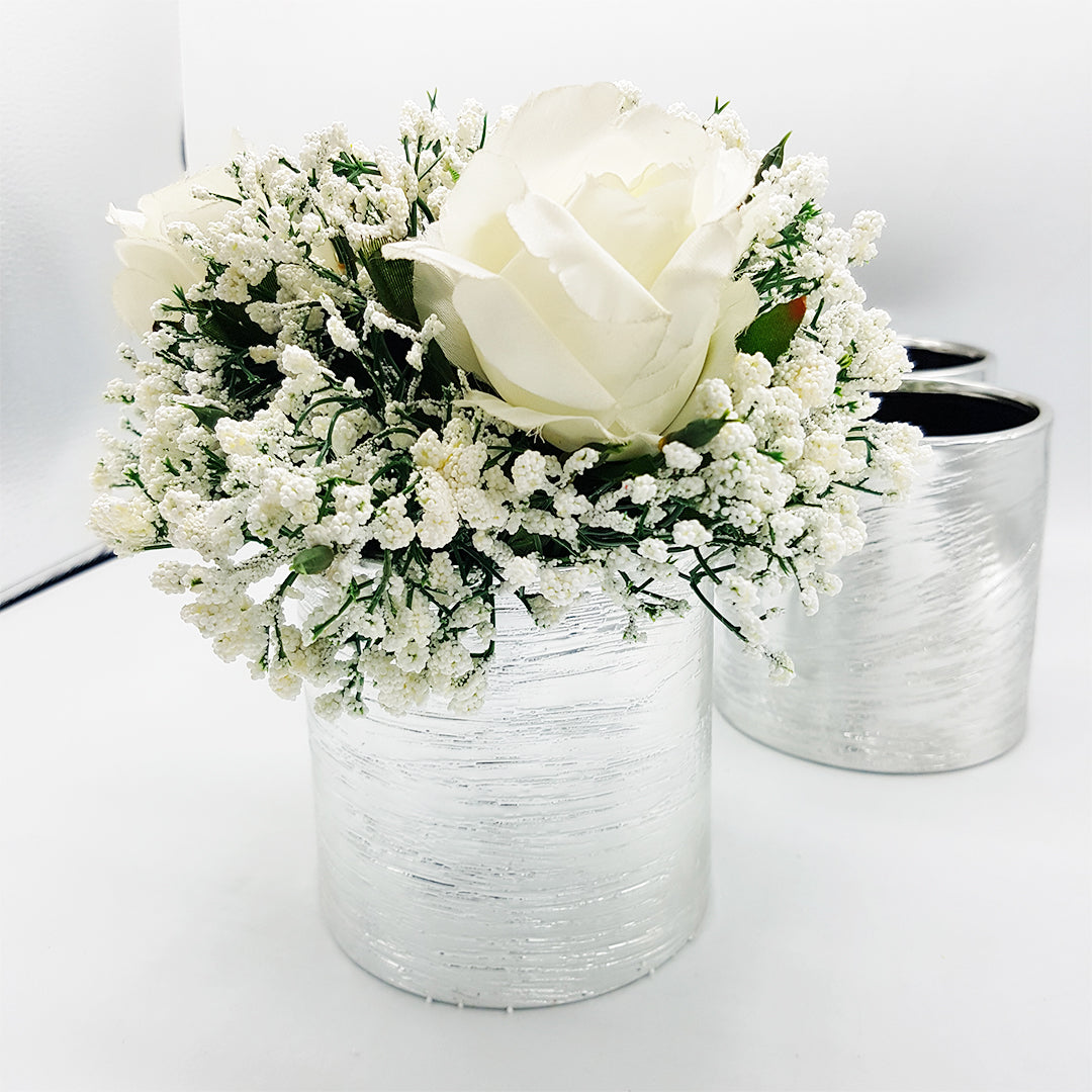 Silver Cylindrical Textured Vase