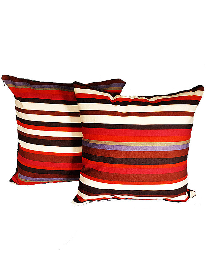Pair of Mulit-Colored Striped Throw Pillows