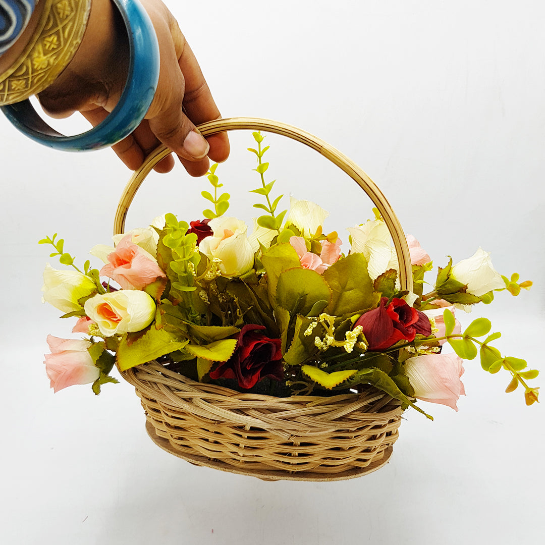 Small Cane Basket of Flowers - Option2