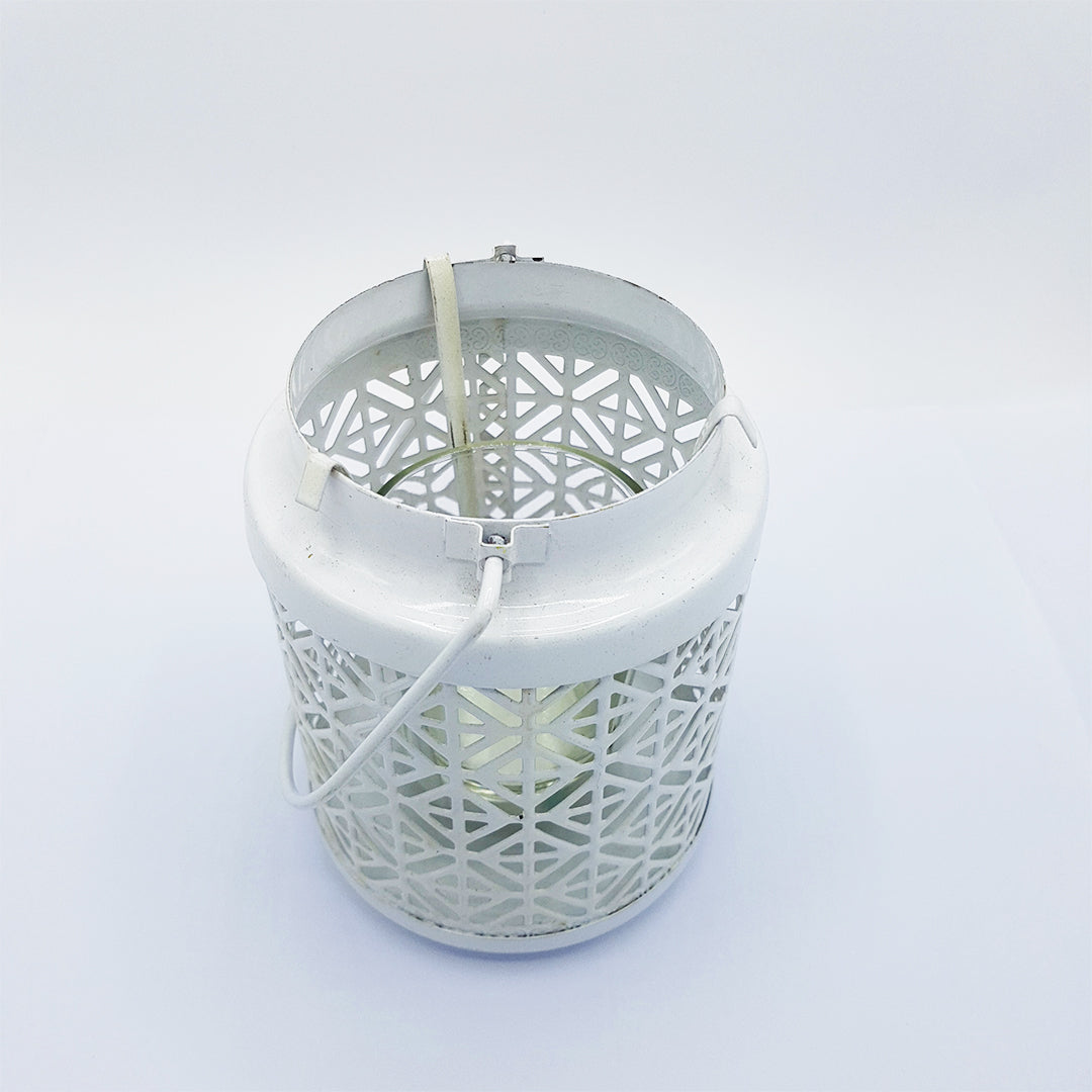 Metal Lace Tea light Candle Holder Lantern White - 13cm